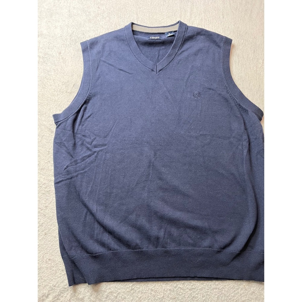 Chaps Mens V Neck Sweater Vest Navy Blue pullover  XL grandpa‎ cotton